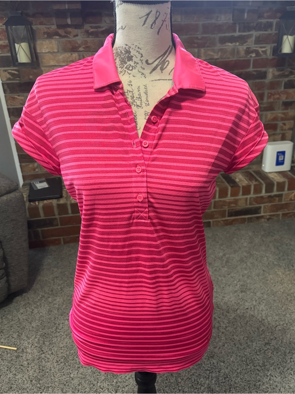 Nike Women's Pink Striped Button-Down Polo
